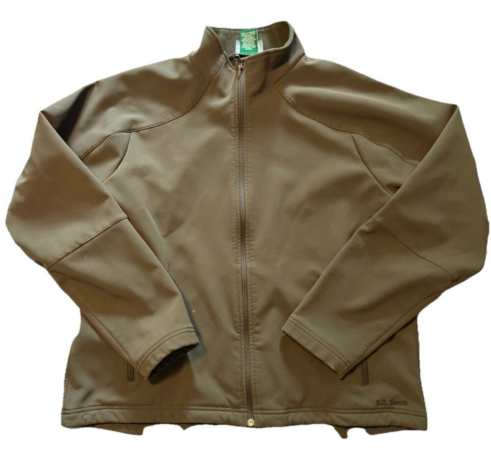 L.L.Bean Mens Large Army Green Jacket; Soft Shell Fleece Lining Full Zip Regular